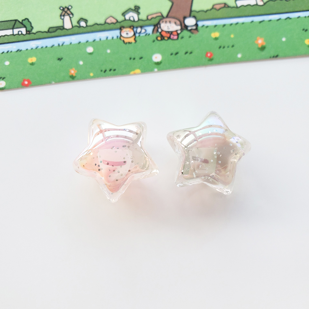 陈明亚克力灵动七彩星星配件diy儿童发绳饰品半孔五角星散珠材料详情6