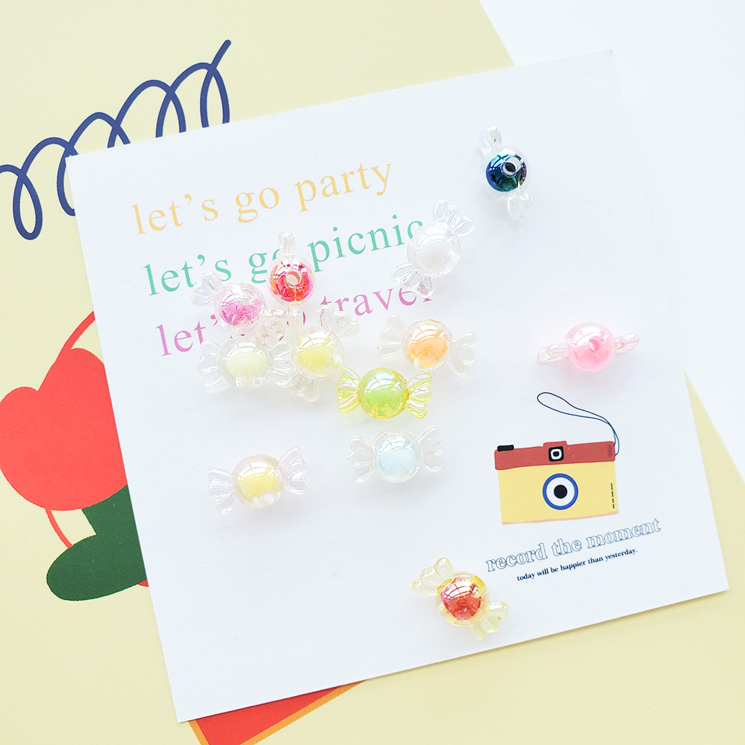 陈明饰品diy饰品配件亚克力珠子糖果色镀彩 珠中珠直孔内彩珠散珠详情2