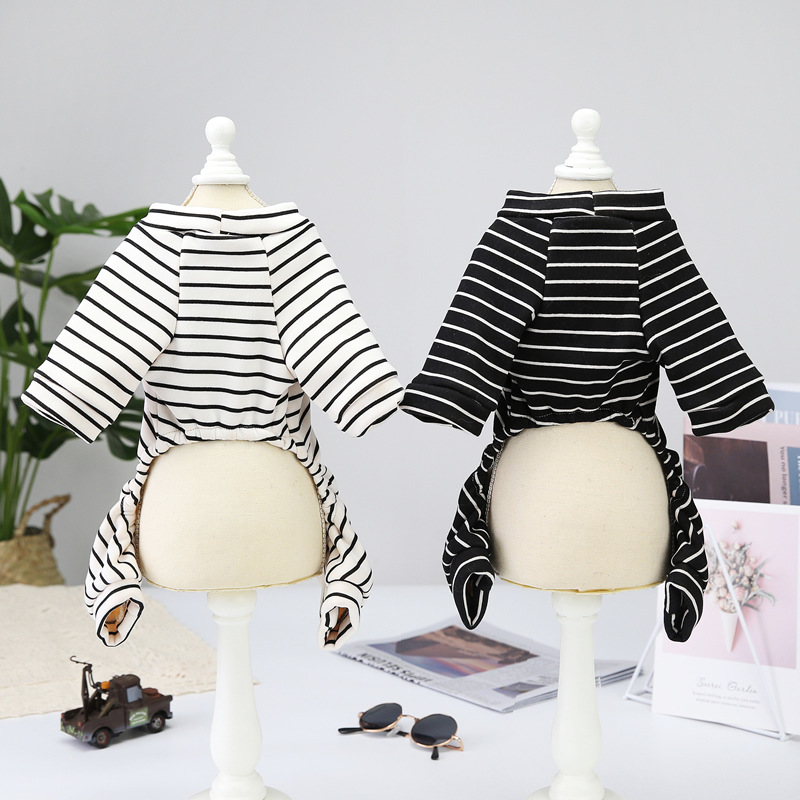 Trendy dog clothing, striped home wear for autumn and winter, fashionable and cool, soft and comfortable fabric dog clothes details Picture