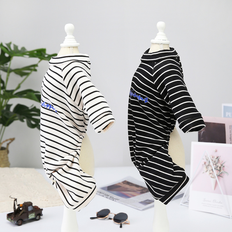 Trendy dog clothing, striped home wear for autumn and winter, fashionable and cool, soft and comfortable fabric dog clothes Specification image