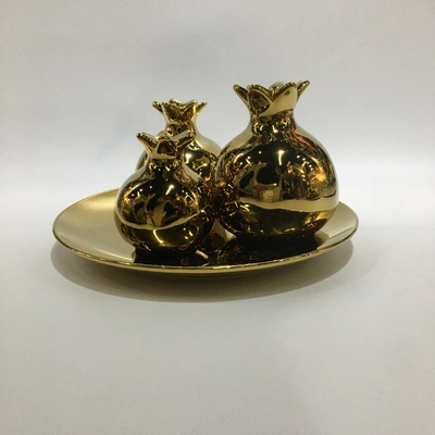 In 2025, Chinagoods ceramic handicrafts, hotel and home four-piece set, golden pomegranate figurine, modern and simple office creative figurine, wine cabinet and TV cabinet figurine, bestseller thumbnail
