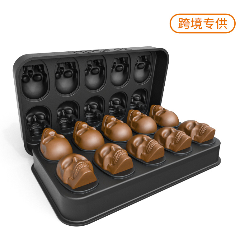 食品硅胶10连骷髅头冰格巧克力模具万圣节骨头十连个性酒吧冰盒详情2