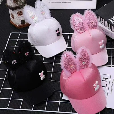 Satin unisex cute bunny ears kiddie baseball cap outdoor visor thumbnail