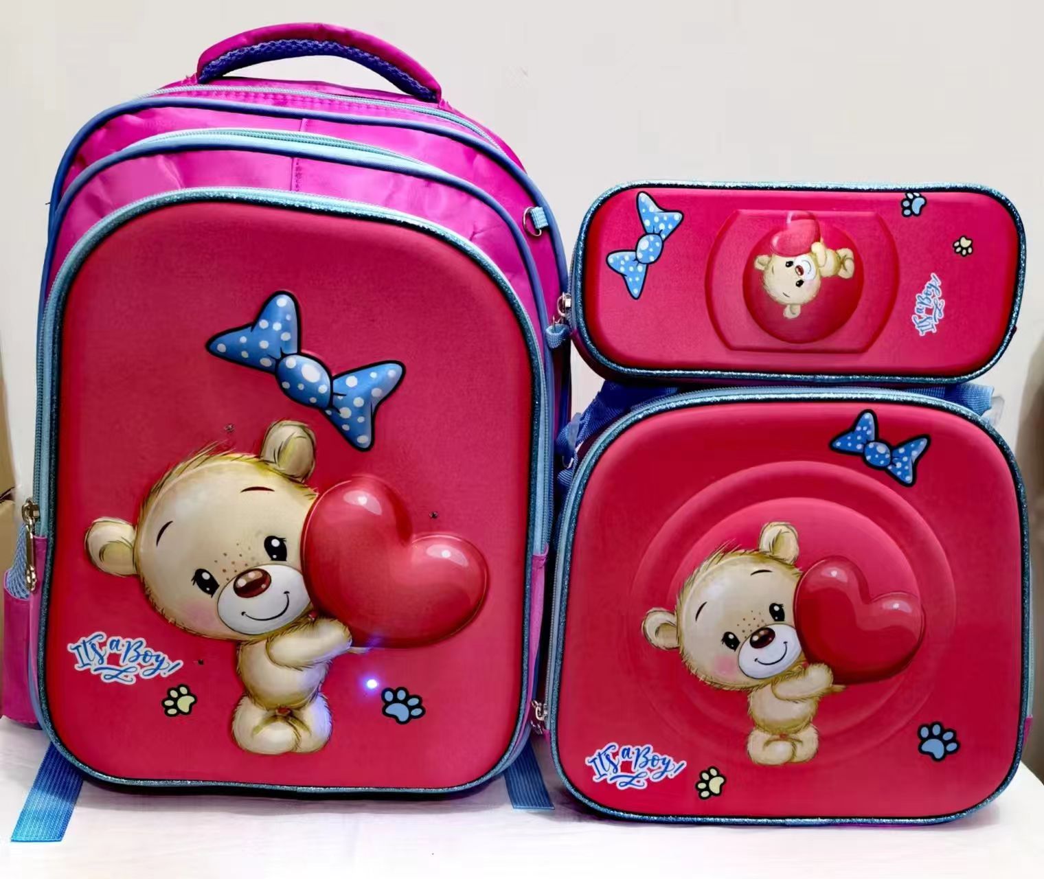 Three-piece schoolbag set love bear