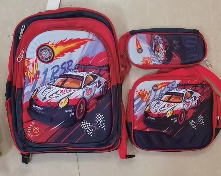 Three-piece schoolbag set, red and white car pic 1