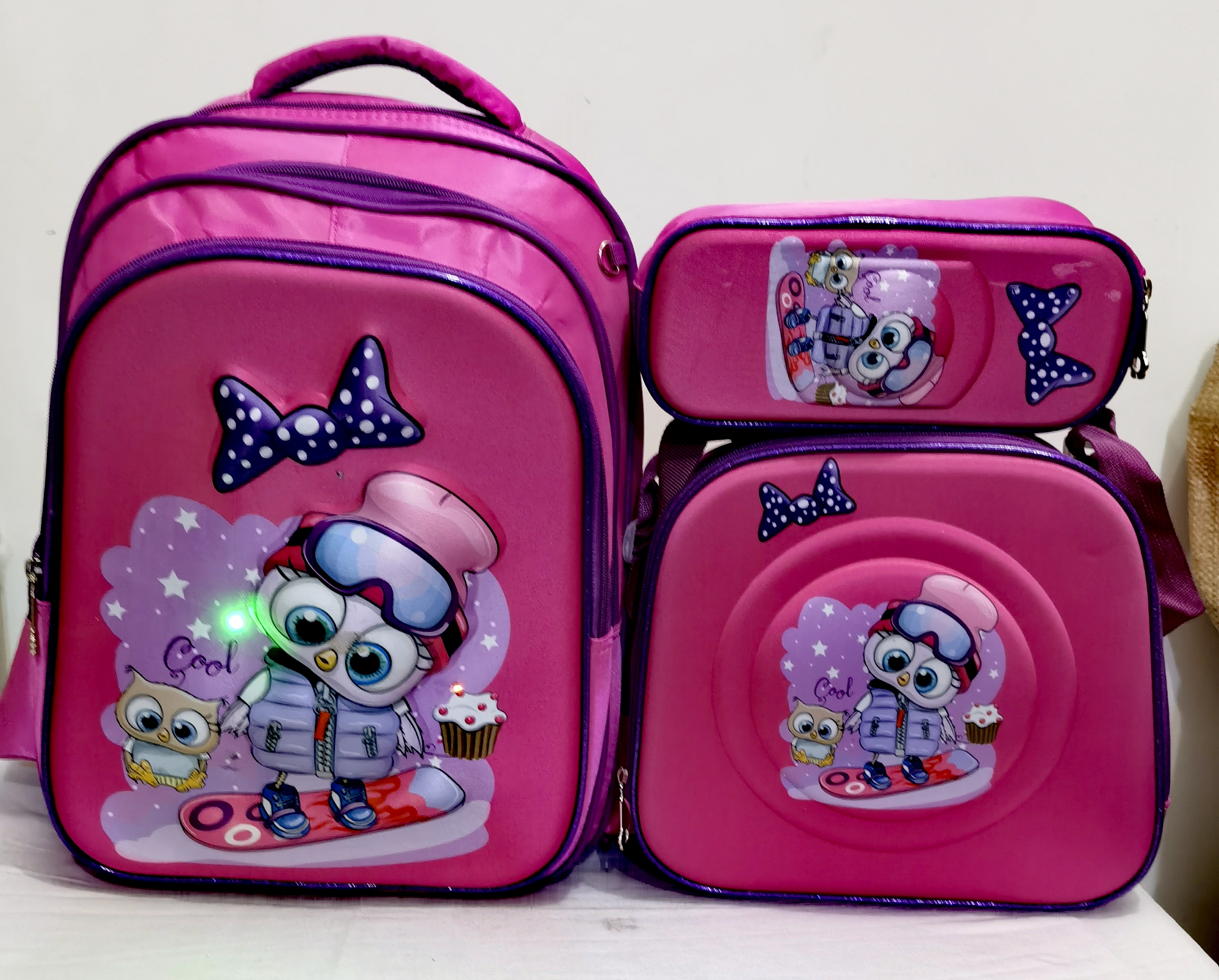 Three-piece schoolbag owl