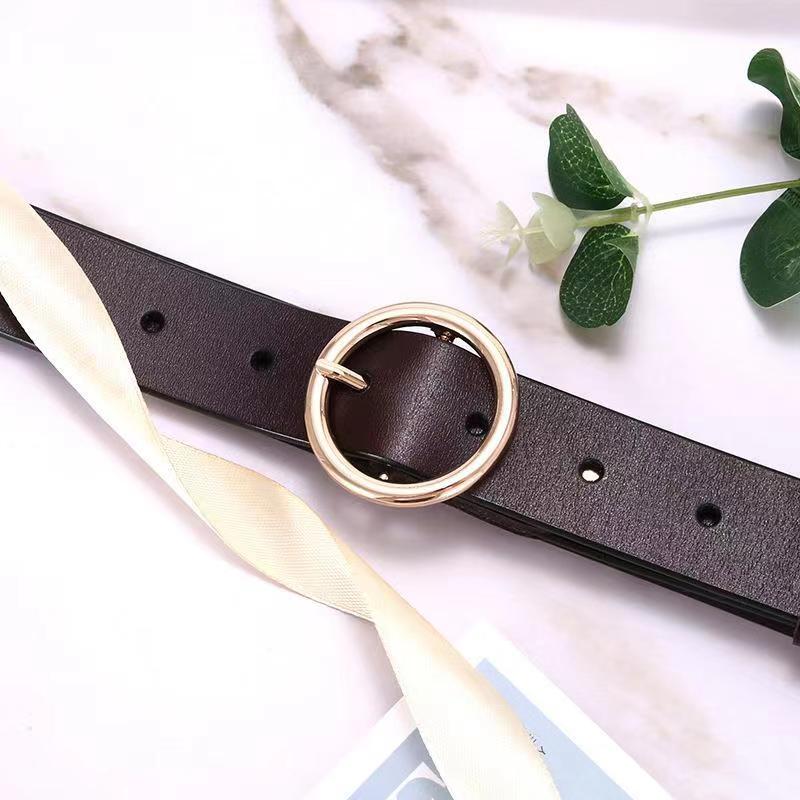 Women's Decorative All-In-One Strap Cattle Belt Needle Buckle Casual Solid Alloy Round Buckle Leather Belt High-Grade Specification drawing