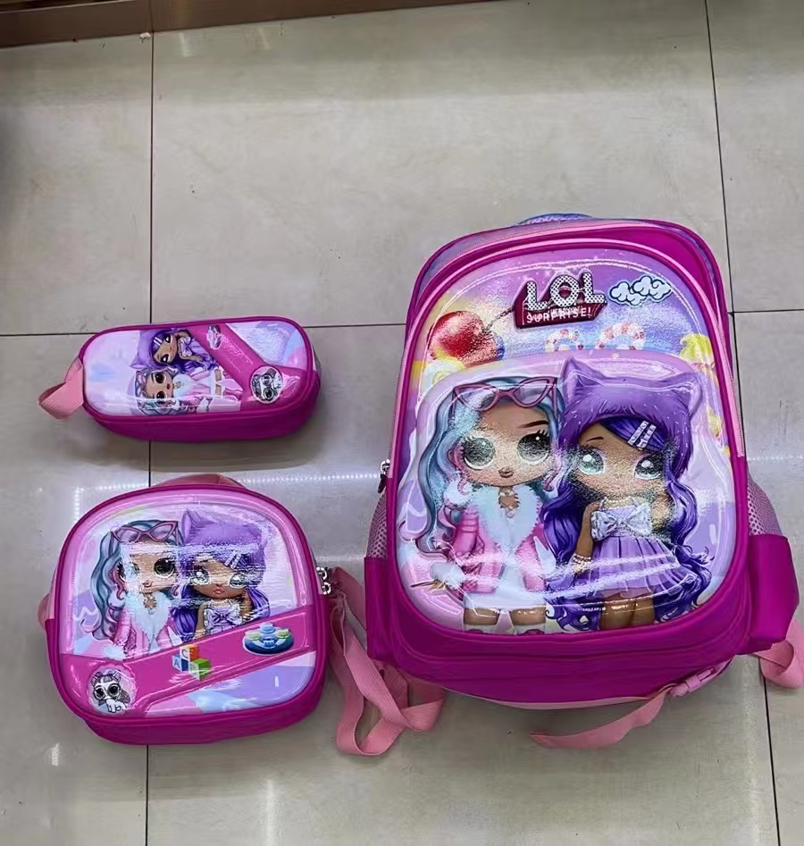 A three-piece schoolbag for two girls