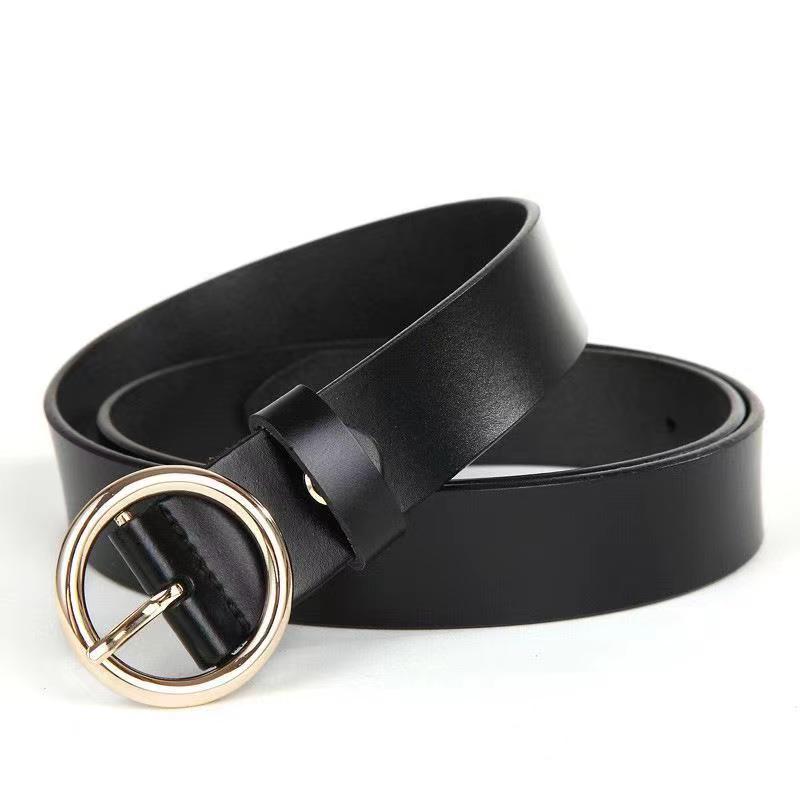 Women's Decorative All-In-One Strap Cattle Belt Needle Buckle Casual Solid Alloy Round Buckle Leather Belt High-Grade details Picture