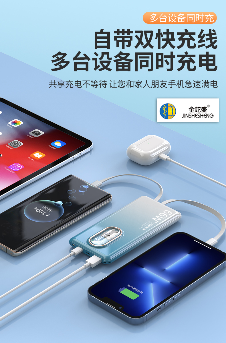 金蛇盛品牌PD超级快充  萌宠自带电源线  移动电源详情8