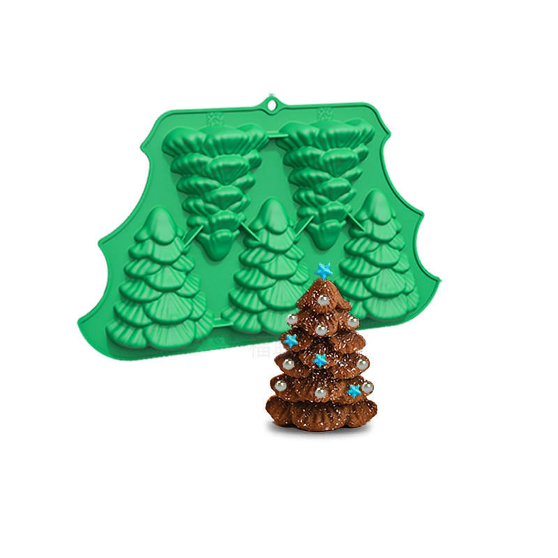 圣诞节新品5连巧克力模具 硅胶食品蛋糕烤盘 圣诞树冰格气氛装饰详情2