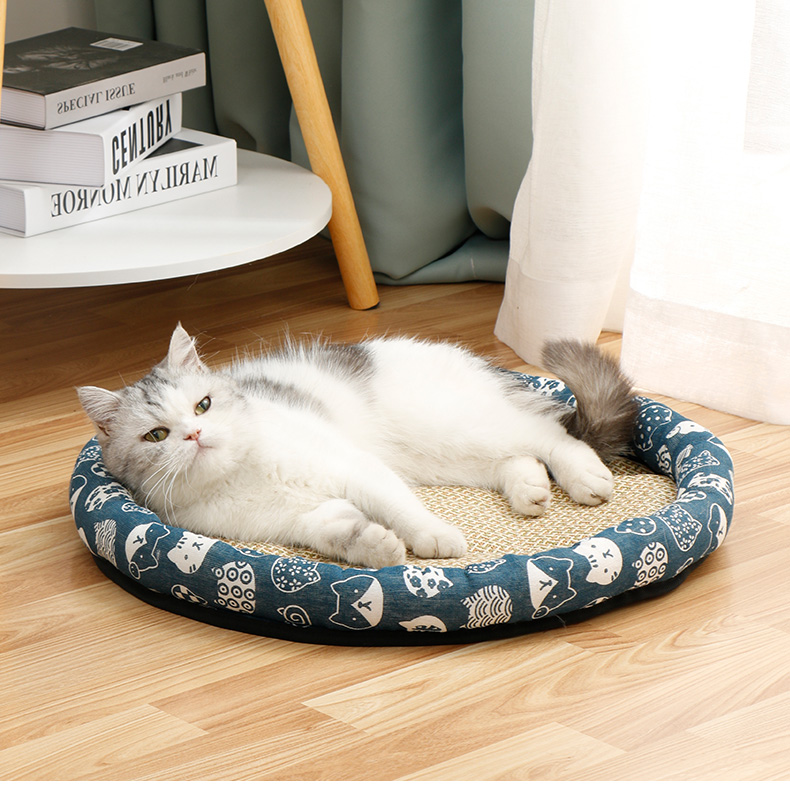 New round low-edge bed cotton and linen mat for pet supplies, suitable for all seasons, comfortable sleeping and cute cat bed pic 11