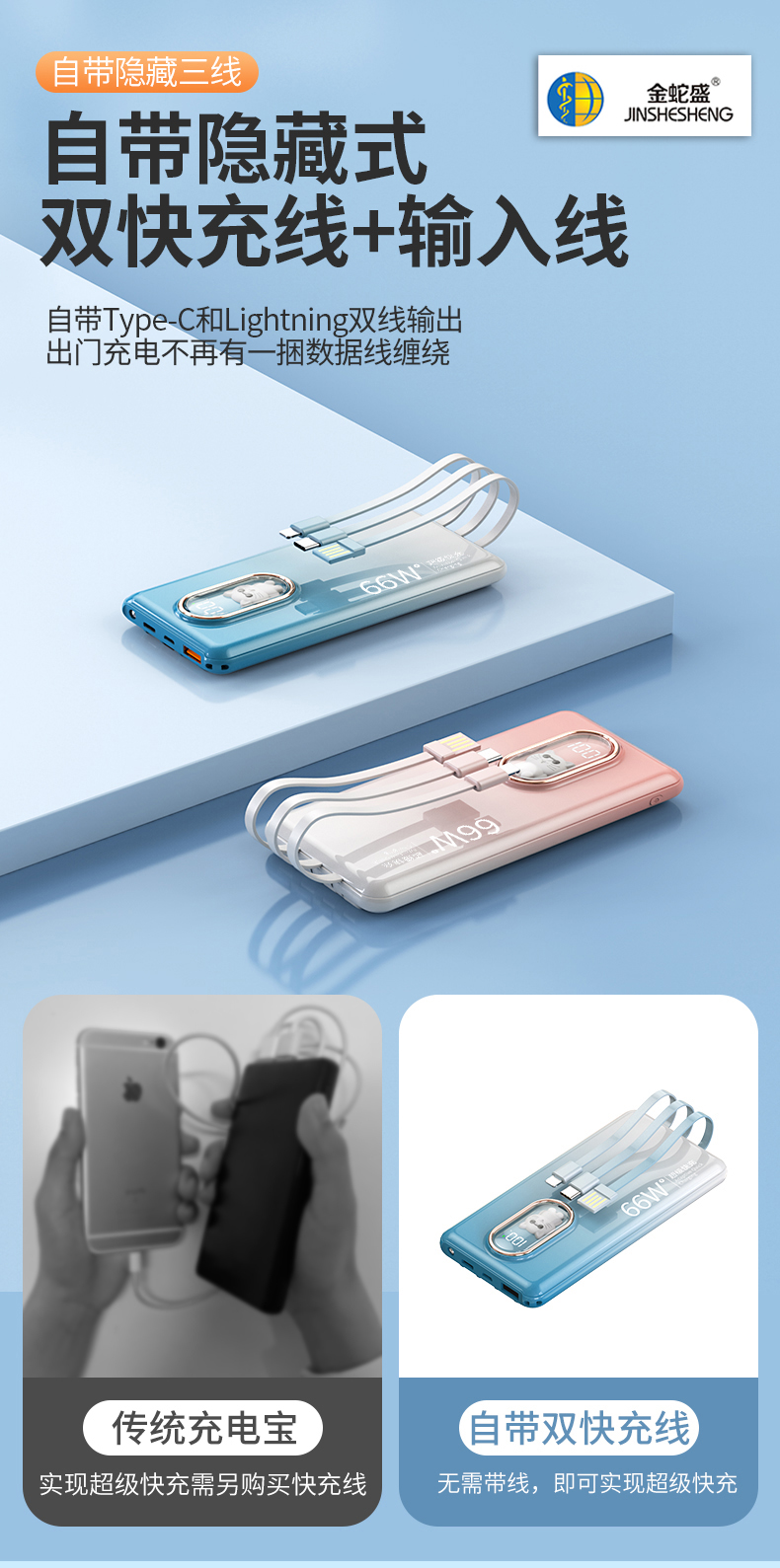 金蛇盛品牌PD超级快充  萌宠自带电源线  移动电源详情3