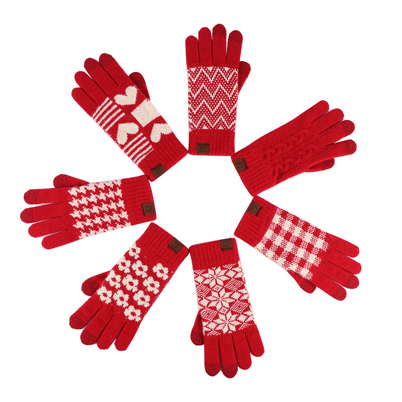 新年节日喜庆本命年红手套冬季保暖触屏手套手套户外骑行拉绒手套详情图2
