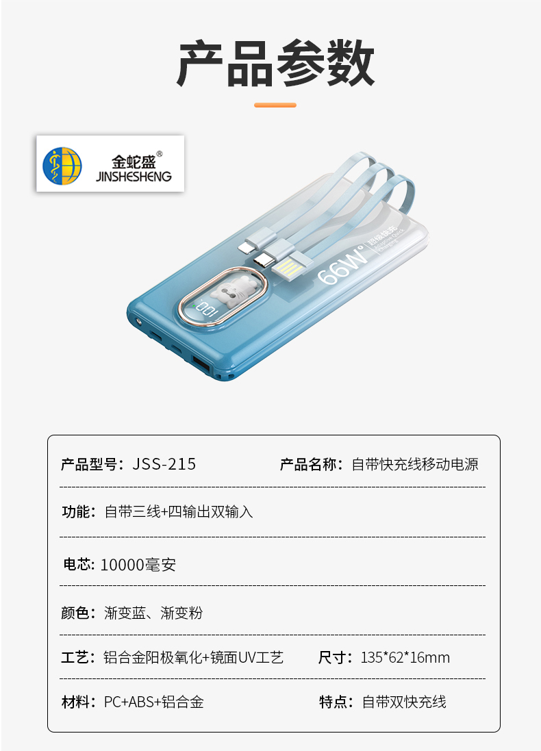 金蛇盛品牌PD超级快充  萌宠自带电源线  移动电源详情15