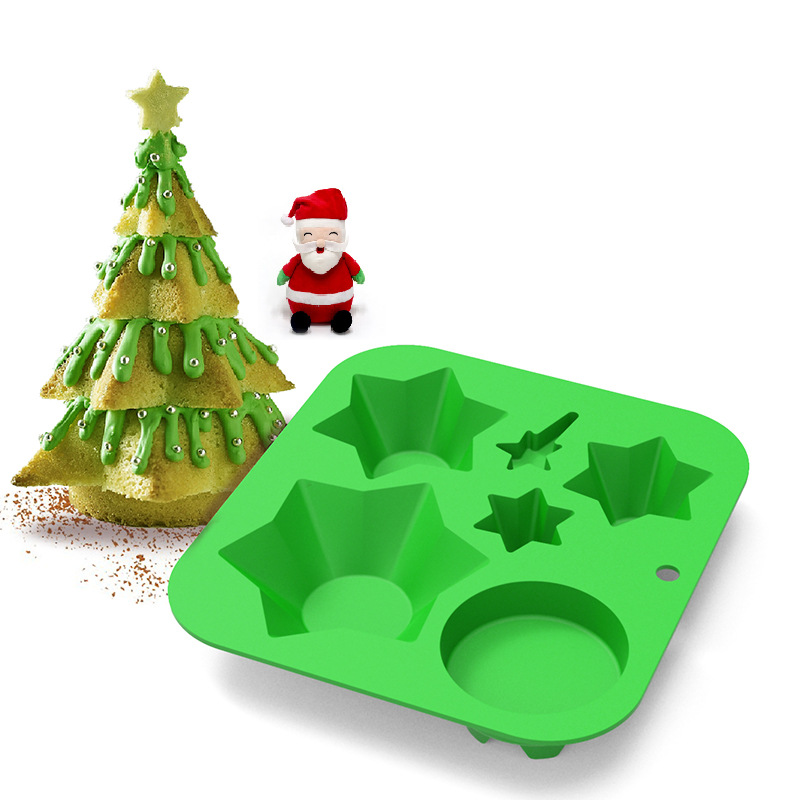 圣诞节新品5连巧克力模具 硅胶食品蛋糕烤盘 圣诞树冰格气氛装饰详情6