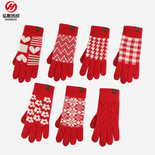 新年节日喜庆本命年红手套冬季保暖触屏手套手套户外骑行拉绒手套