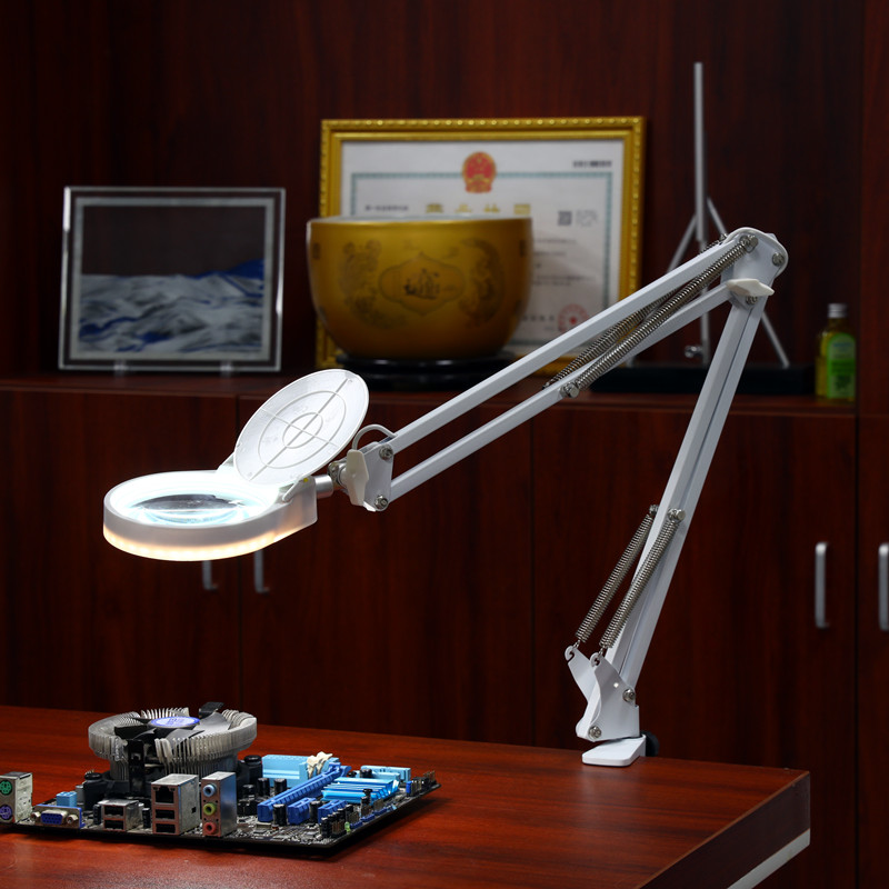 PDOK美式支架夹子带灯放大镜10倍维修微雕篆刻阅读缝补灯PD43598详情6