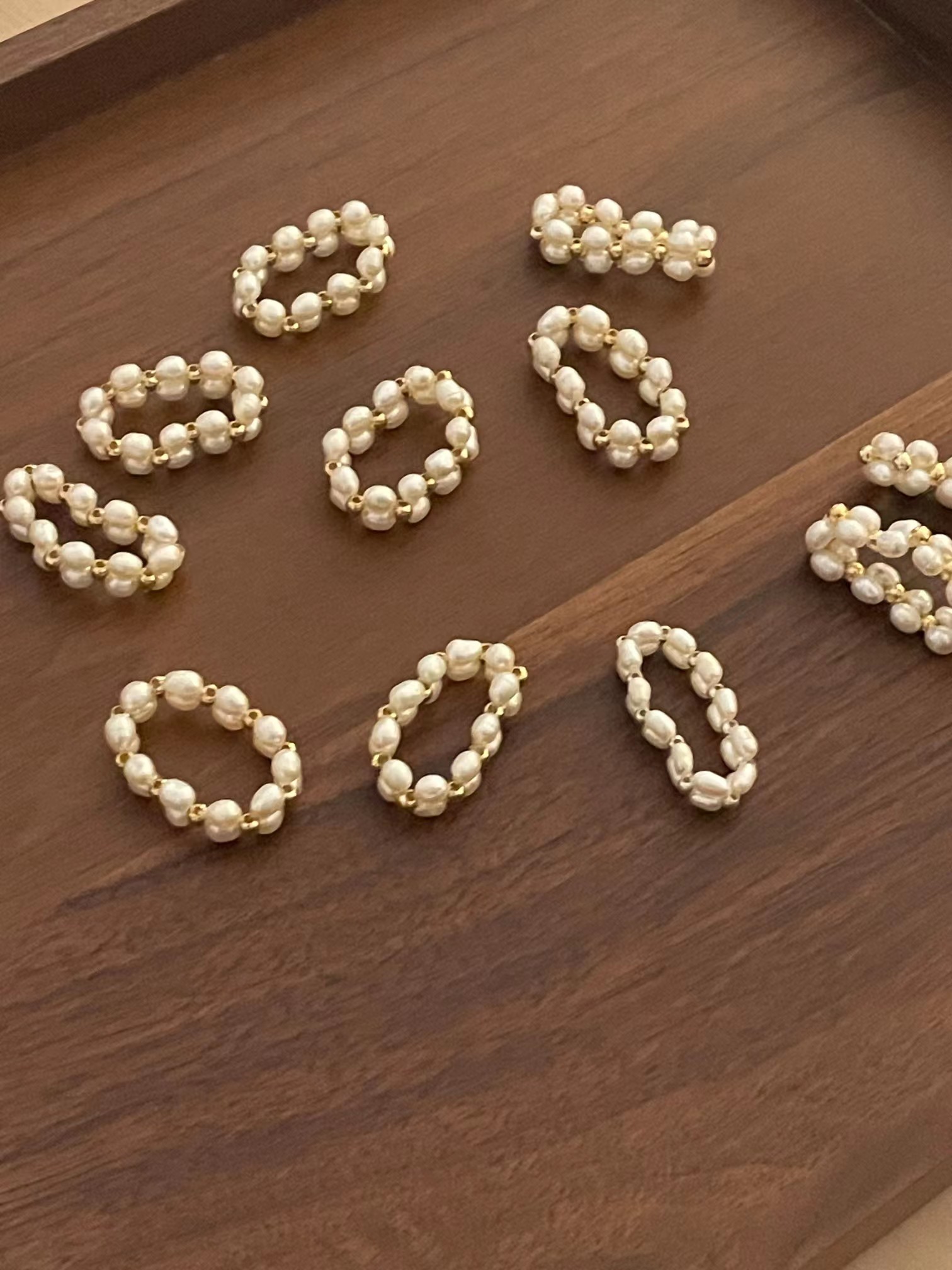 S925 Thai Silver Edition Double Row Hand-Beaded Natural Millet Bead Pearl Silver Ring Item Picture