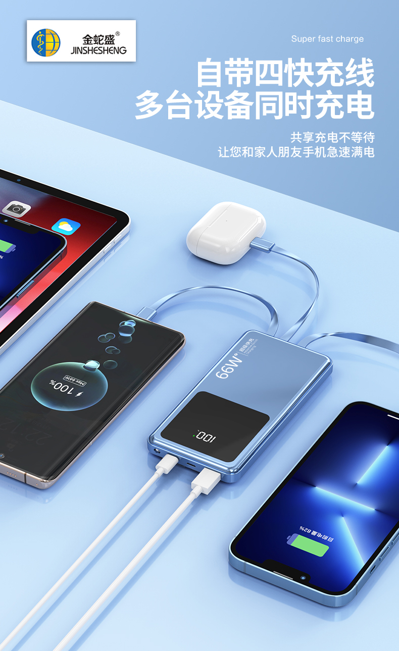 金蛇盛品牌新国标PD66W  超级快充  大屏显示  自带电源线移动电源详情9