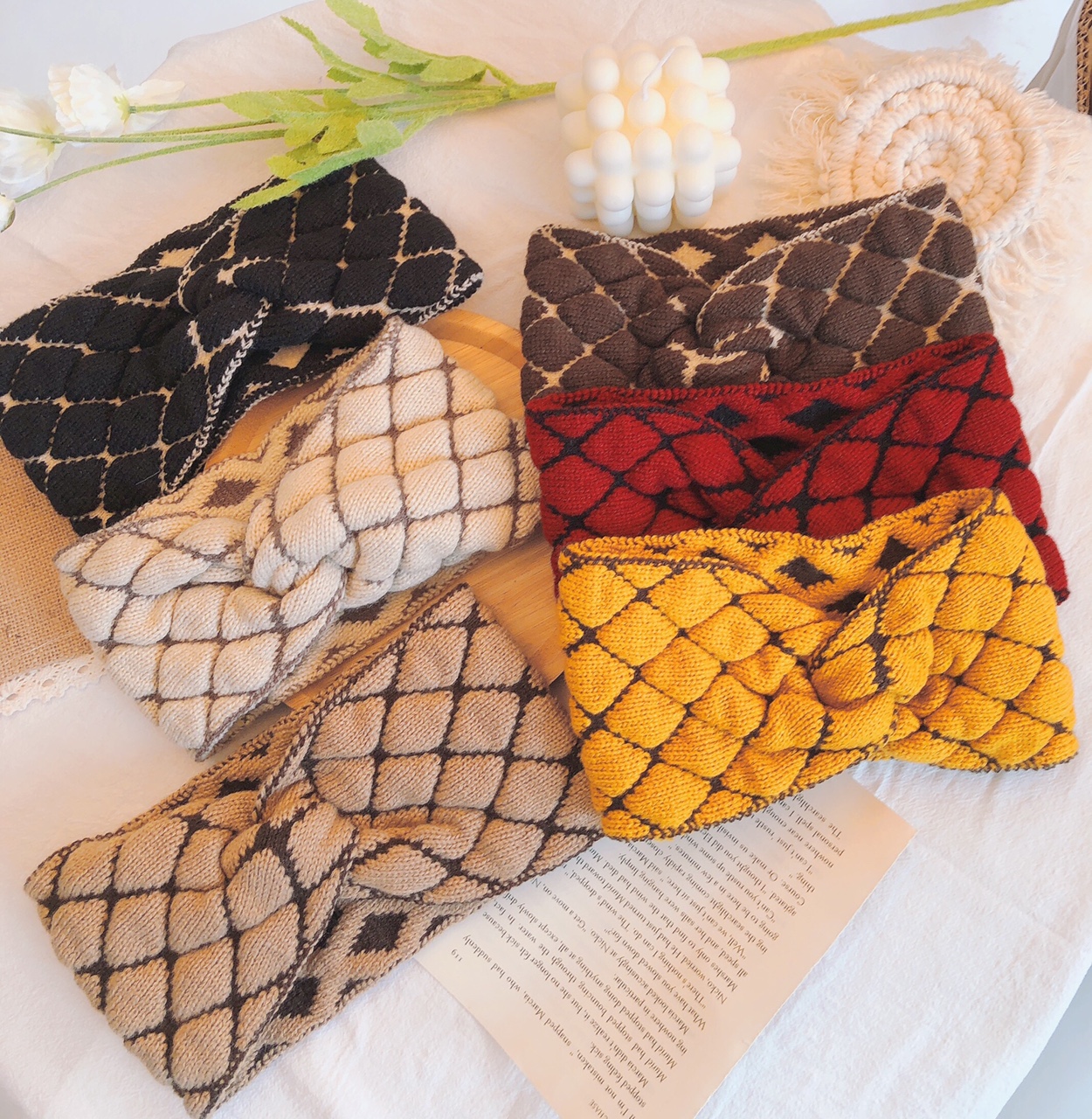 Knitted Wool Hair Head With Lattice Children Autumn And Winter All Go Out Wash Face Wide Border Spotlight Set Warm South Korean Headband New Twisted Waist Wide Headband details Picture