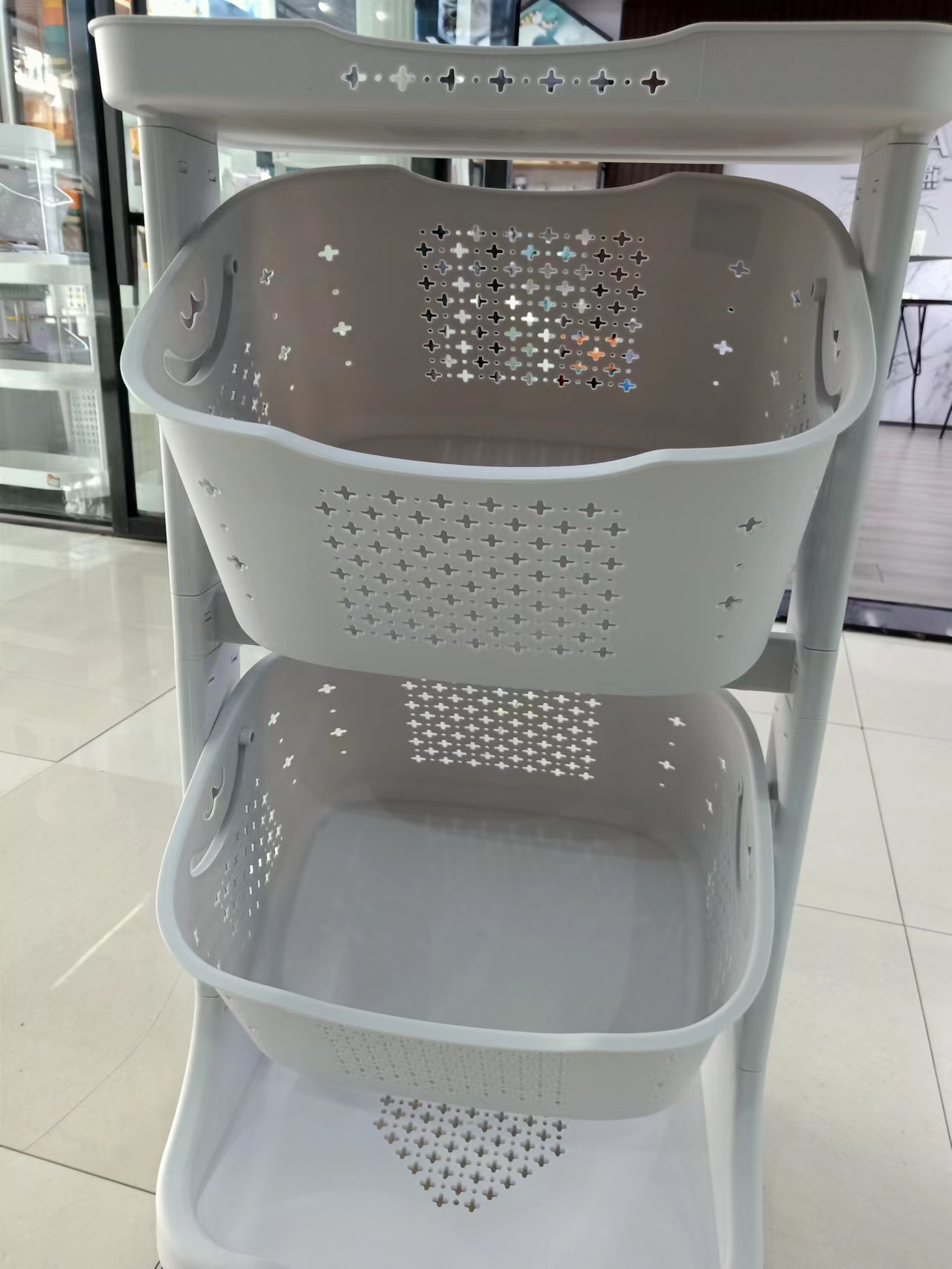 Wheeled Movable Japanese Dirty Clothes Storage Rack Close-up