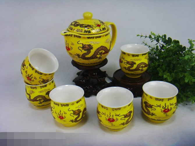 Kunkun Ceramic 7-head glazed Tea Set with tray, Ceramic Tea set, Double-layer cup, heat-resistant tea tray, complete set of Gongfu tea set, gift tea set 107 pic 1