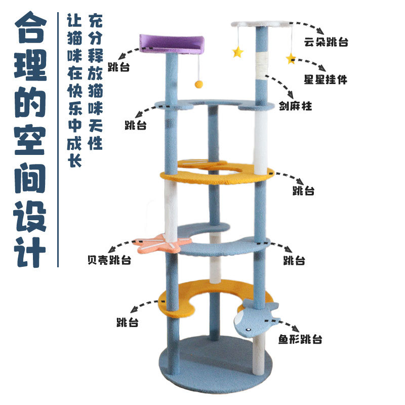 The new Ocean series of pet supplies features a six-layer cat climbing frame with a novel, cute, soft, comfortable and simple design for a pet cat villa details Picture