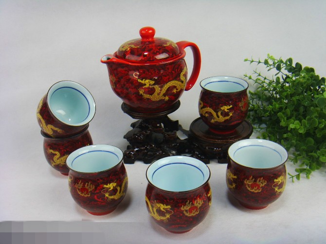 Kunkun Ceramic 7-head glazed Tea Set with tray, Ceramic Tea set, Double-layer cup, heat-resistant tea tray, complete set of Gongfu tea set, gift tea set 107 pic 2