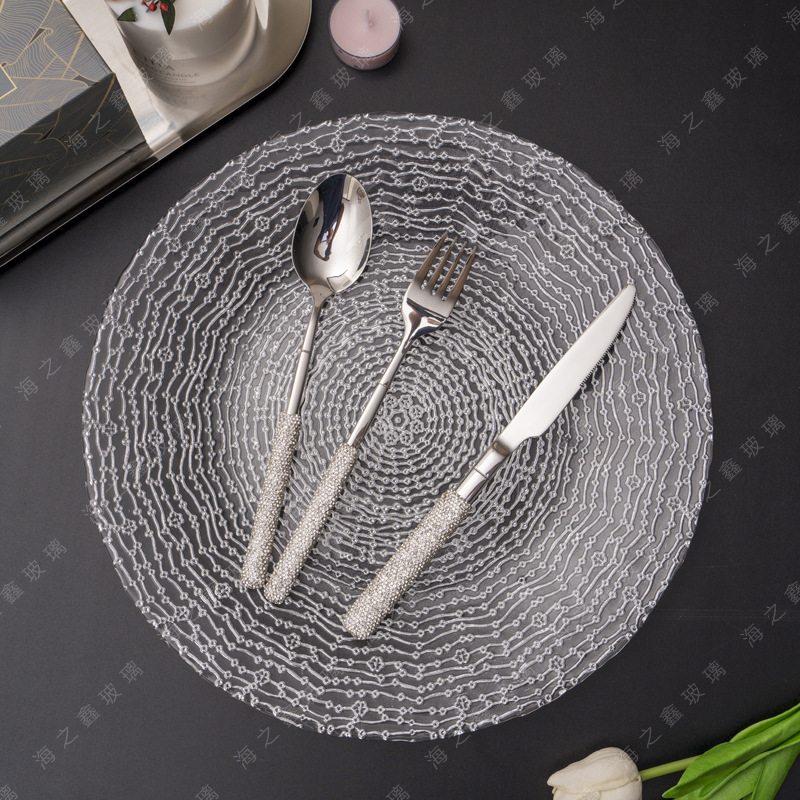 镶水晶圆形餐盘创意餐盘极简风格酒店用品餐具厨房用品炫彩901