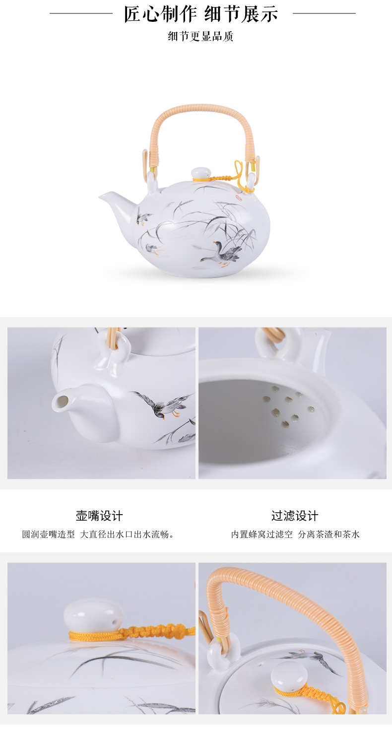 琨琨陶瓷 7头提梁壶茶具 亚光墨彩日式茶具套装陶瓷茶具高档礼品茶具 103详情2