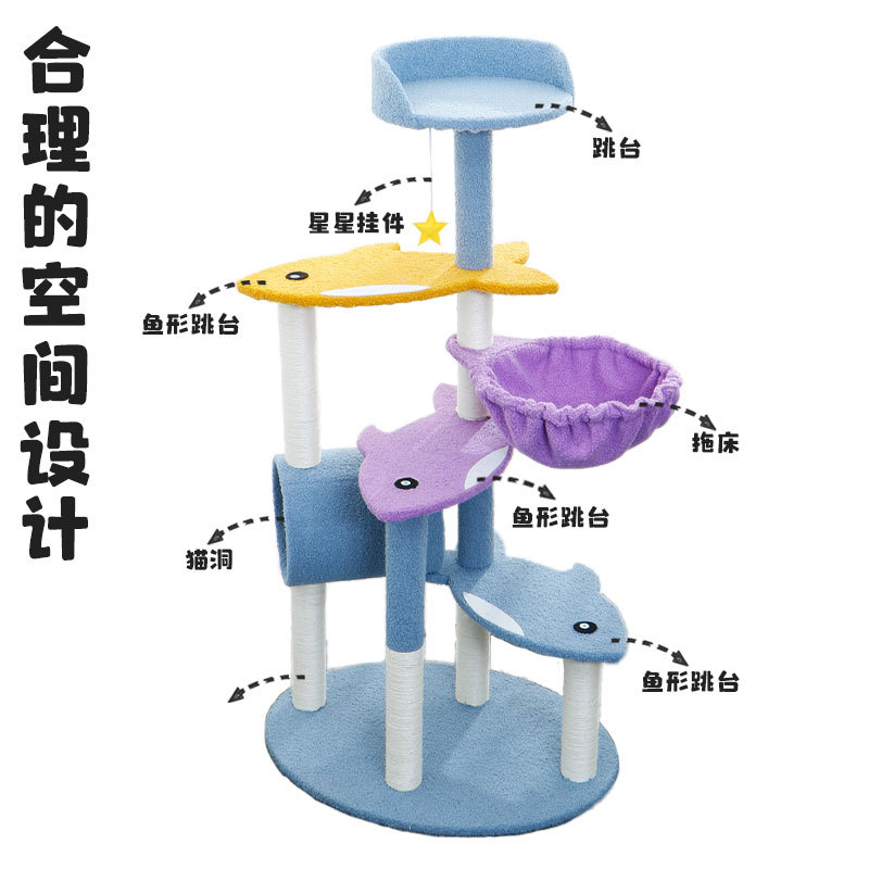 The new Ocean series of pet supplies features a three-fish five-layer cat climbing frame and a cute, comfortable and simple pet cat house Application Scenario