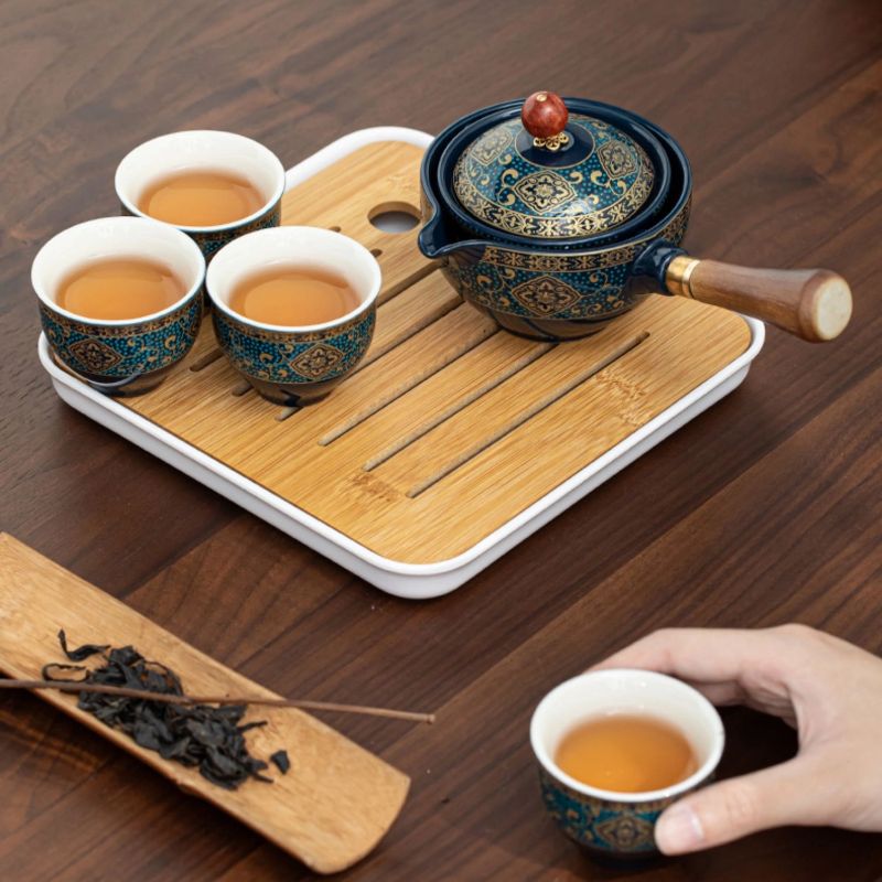 Kun Kun Ceramics' best-selling portable tea Set: One pot, four cups, 360-degree Rotating teapot, Travel set, Lazy person's teapot, essential for Camping 118 Specification image