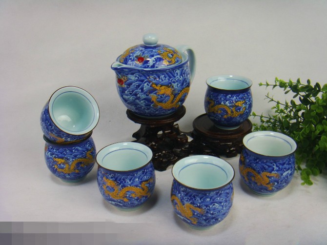 Kunkun Ceramic 7-head glazed Tea Set with tray, Ceramic Tea set, Double-layer cup, heat-resistant tea tray, complete set of Gongfu tea set, gift tea set 107 pic 4