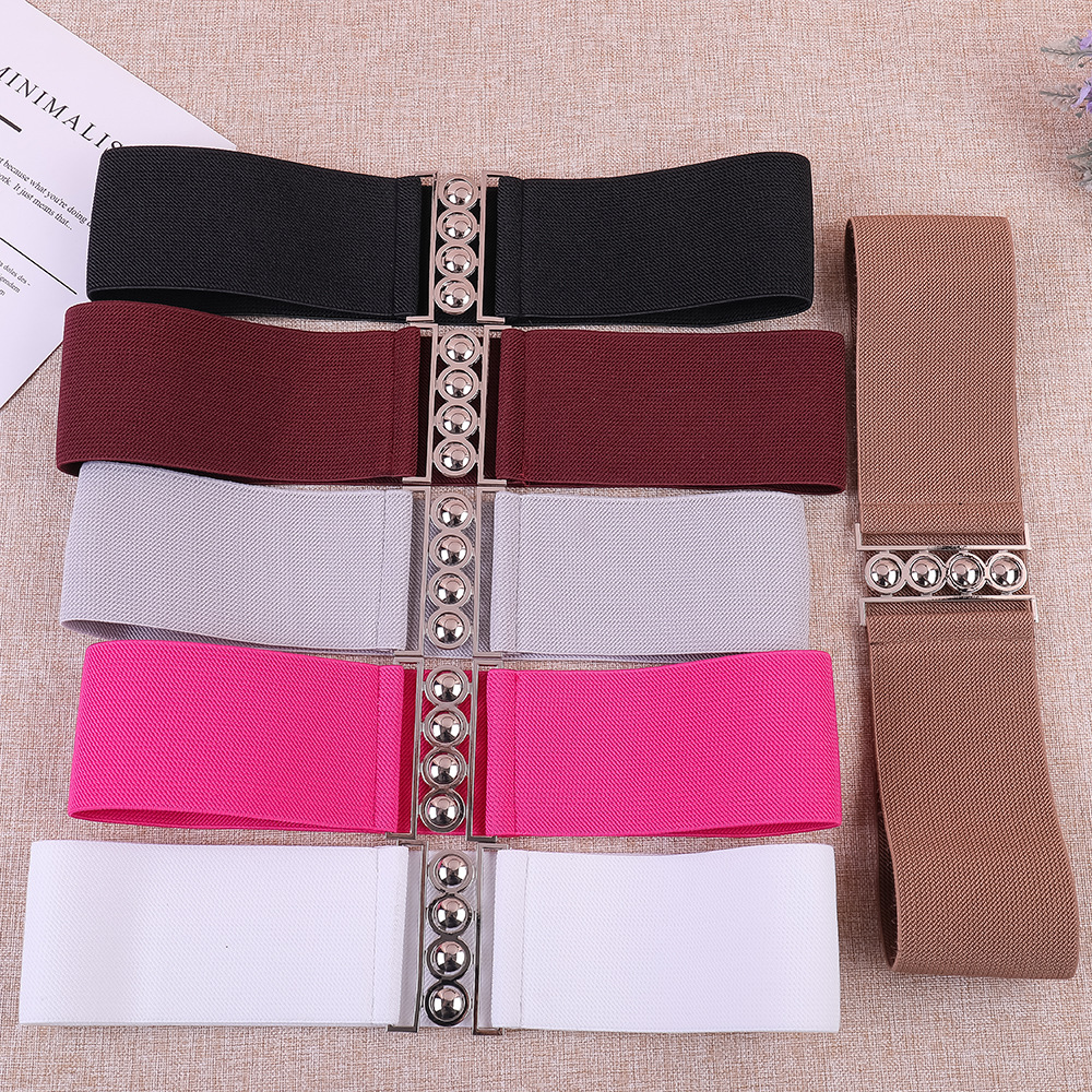 Women's dress fashion pearl buckle elastic waistband all matching elastic waistband decorative cinch waist thumbnail