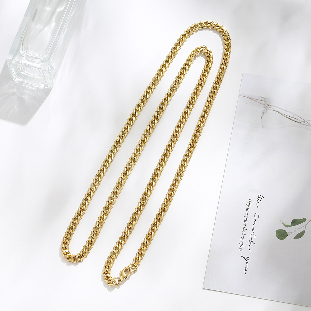 Men Women 24k Real Gold Plated Figaro Chain Stainless Steel Necklace thumbnail