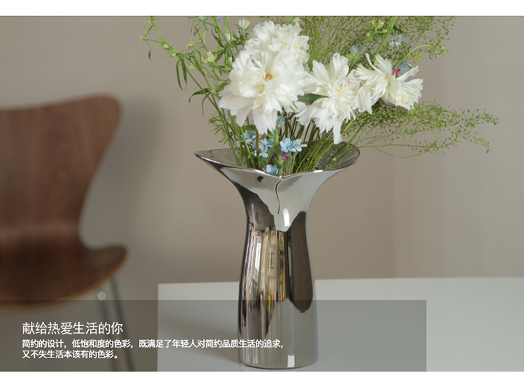 义乌好货 陶瓷 电镀色 鱼尾花瓣 玻璃花瓶 高档轻奢现代简约 客厅插花瓶摆件详情4