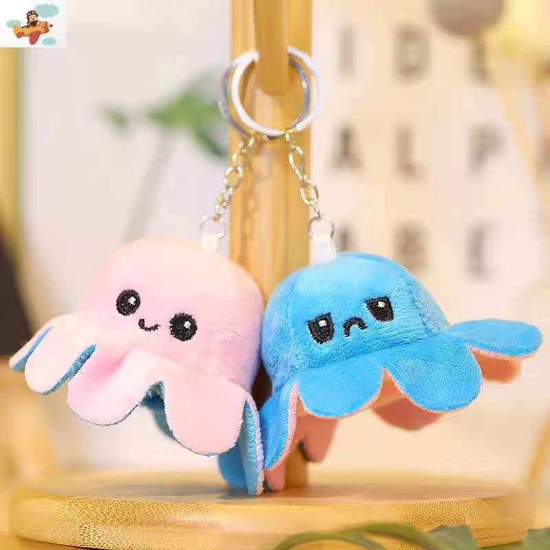 10cm flip octopus doll flip emotional Octopus pendant Keychain Creative backpack pendant couple double-sided doll
