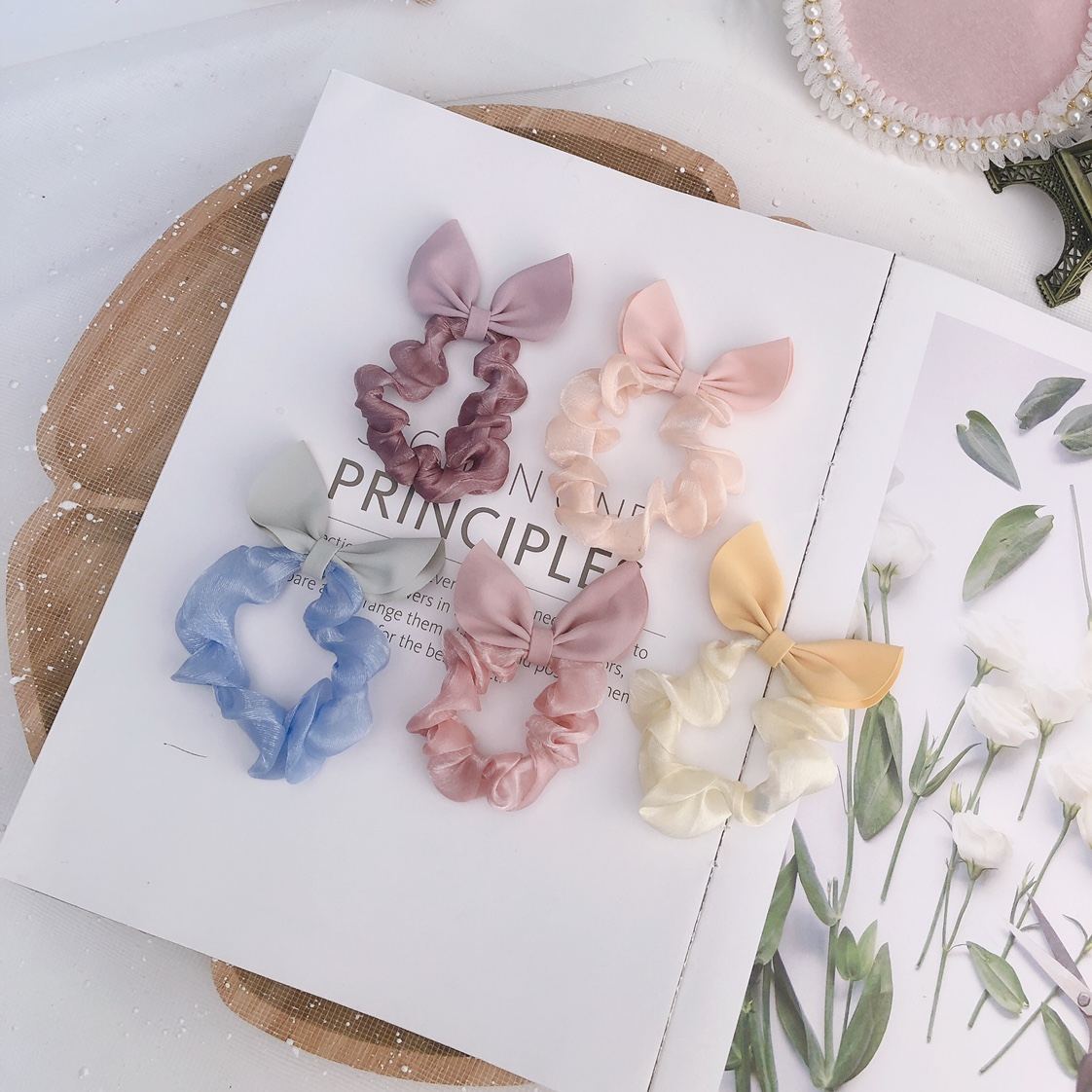 Cute Bunny Ear Scrunchie Multicolored Ruffled Ear Hair Tie Headpiece Girly Headtie Specification drawing