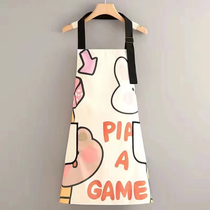 New Home Apron Korean Version Of Fashion Kitchen Waterproof Hand Wipe Sleeveless Apron Cartoon Adult Hanging Neck Waist Wholesale Item Picture