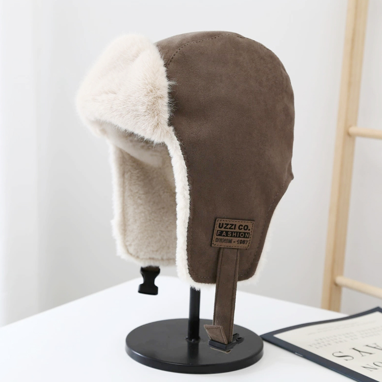 时尚简约冬季成人护耳帽毛绒麂皮绒雷峰帽详情4