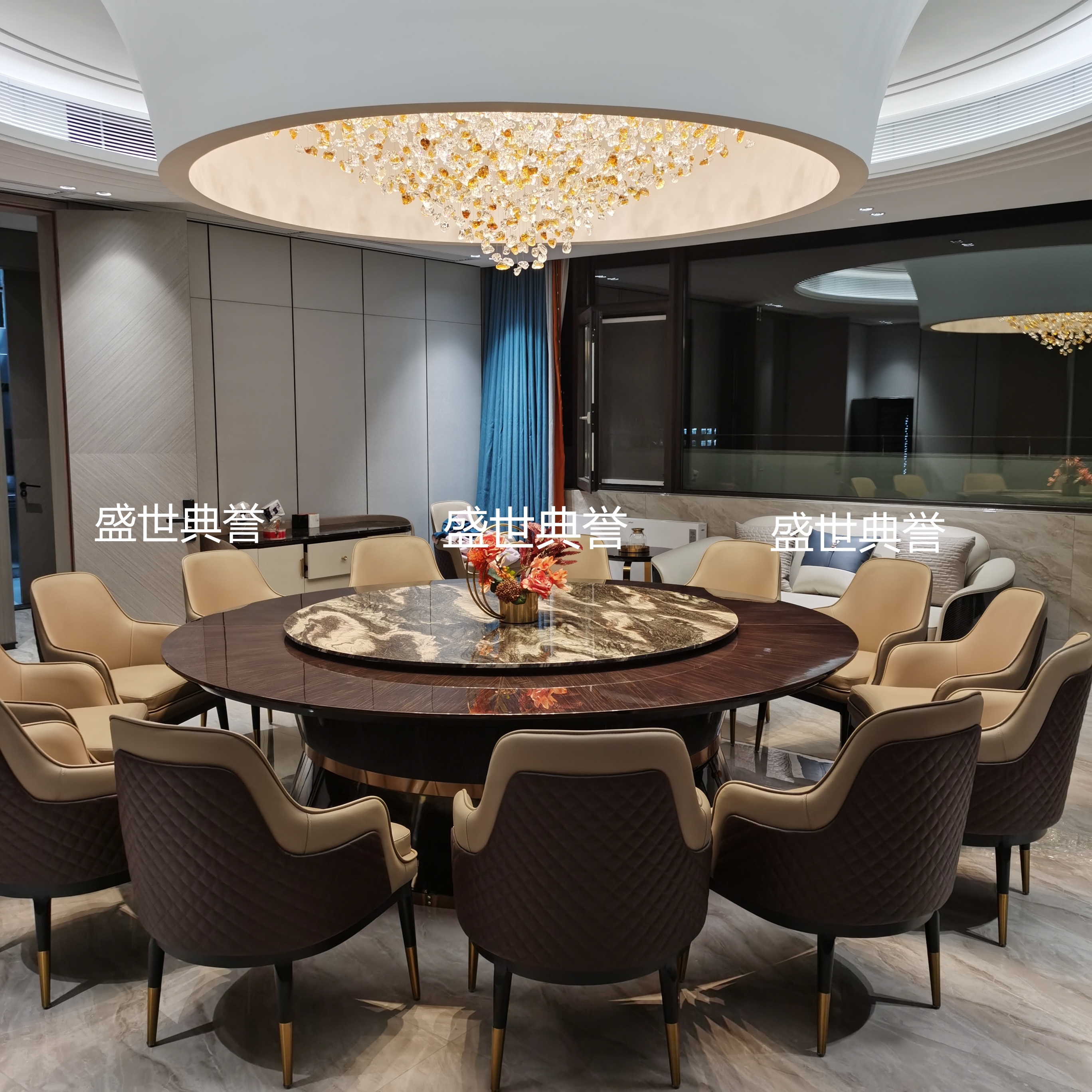 Nantong International Hotel Solid Wood Dining Chairs Company Business Reception Electric dining tables and chairs High-end club light Luxury Bentley chairs Application Scenario