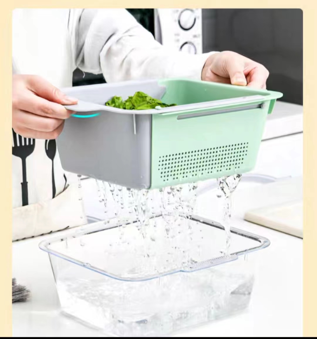 Retractable Washing Basin Drain Basket Kitchen Double-Layer Washing Basket Washing Fruit Ware Washing Basket Fruit Tray
