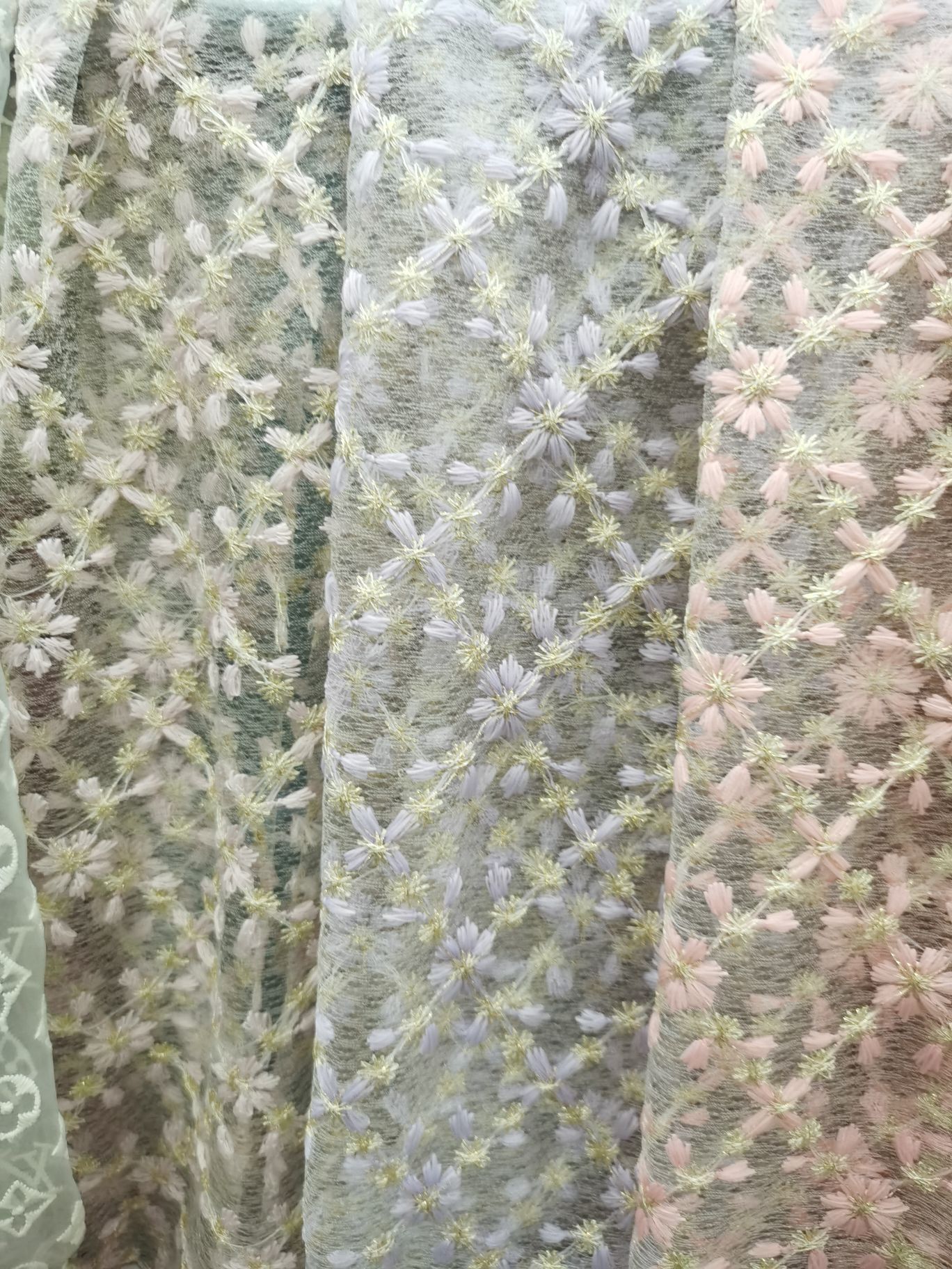 Floral Embroidery on Mesh Fabric