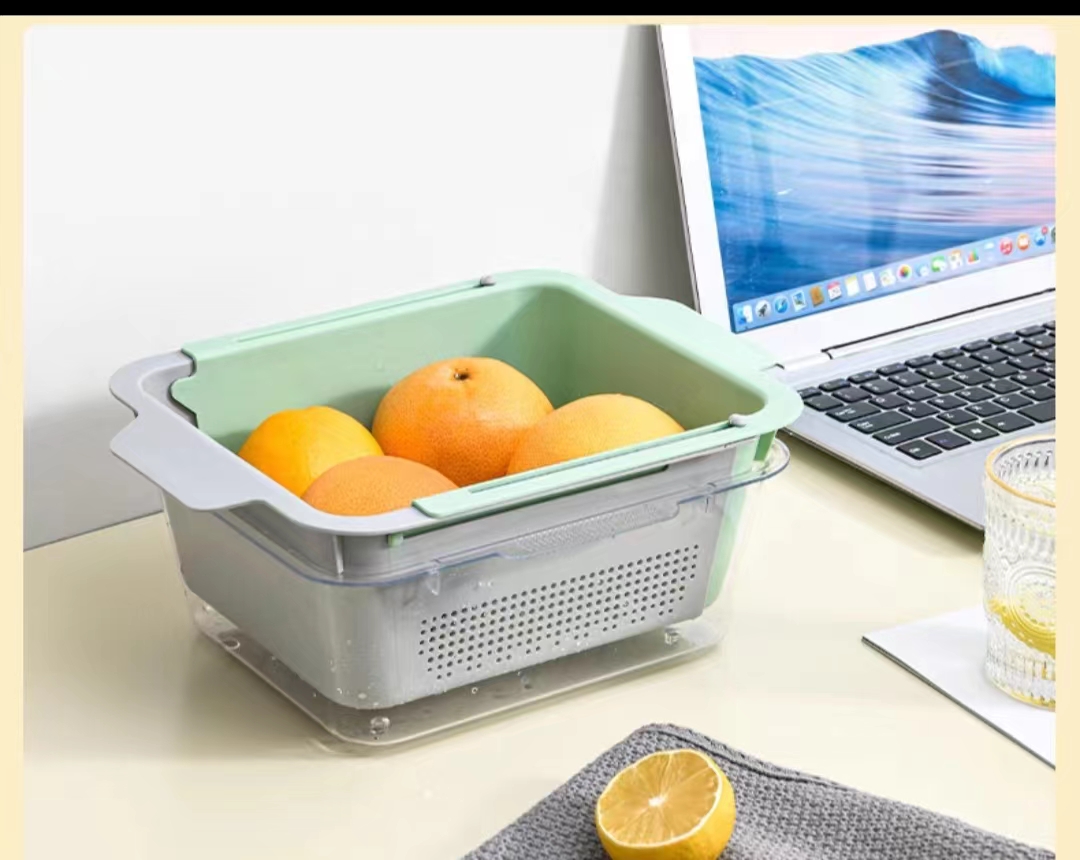 Retractable Washing Basin Drain Basket Kitchen Double-Layer Washing Basket Washing Fruit Ware Washing Basket Fruit Tray details Picture