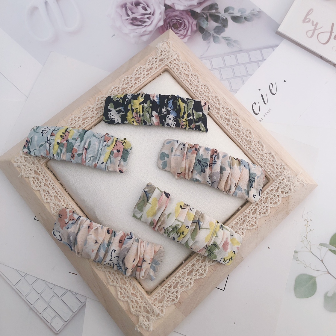 Square Bb Clip Girly Hair Accessories Floral Edging Clip Bangs Clip Crepe Hair Clip Headdress Specification drawing