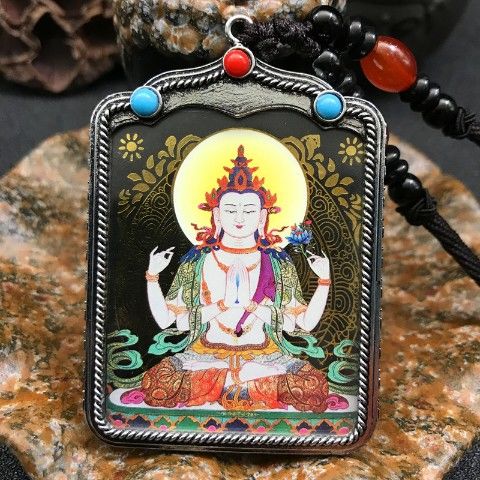 Tibetan Thangka necklace, Yellow God of Wealth, Five Gods of Wealth, Twelve zodiac signs, both men and women pic 3