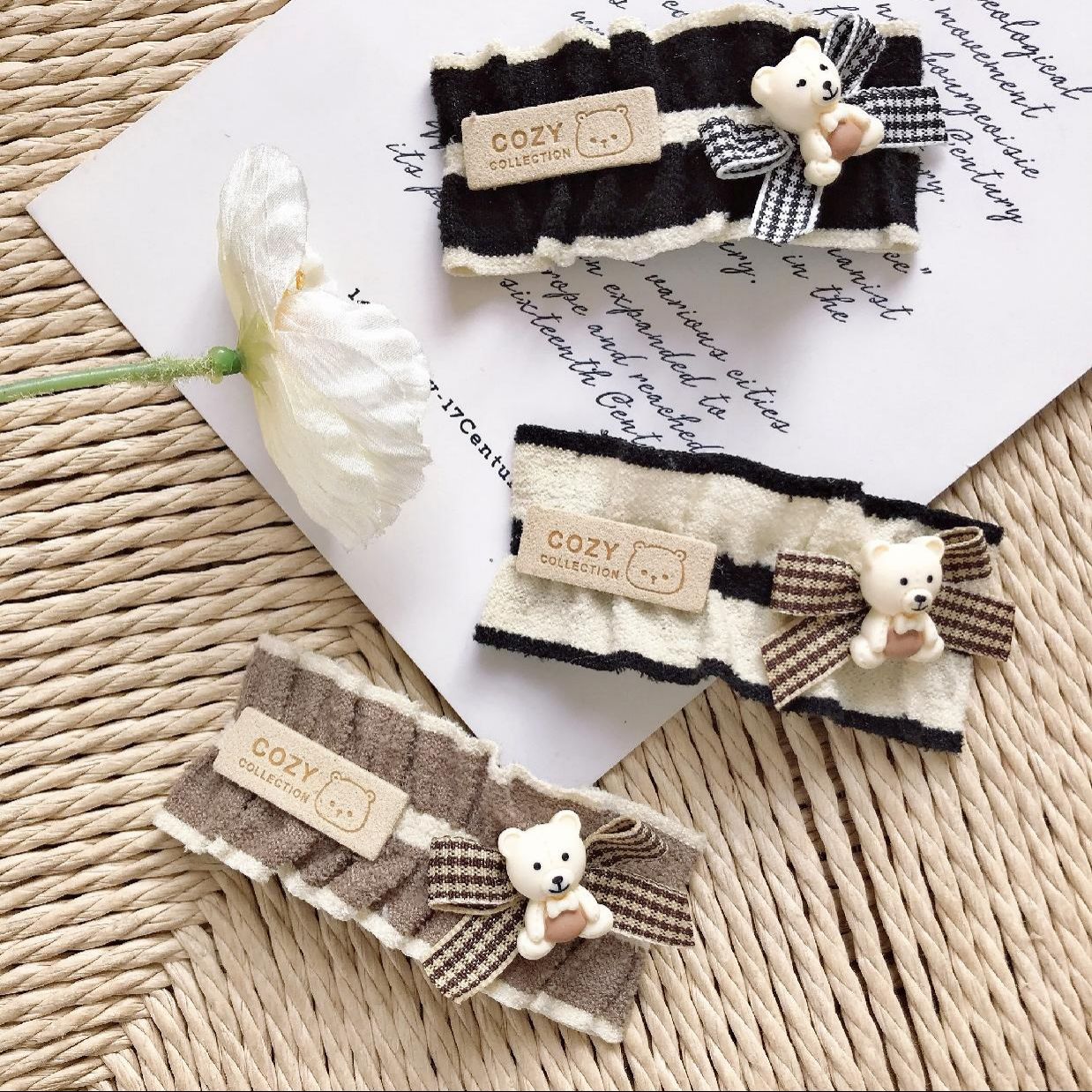 Girly Hairpin Girly Crepe Hairpin Little Girl Bb Clip Girly Headpin Bow Bear Wooden Ear Edge Hairpin Edge Clip Headpin details Picture