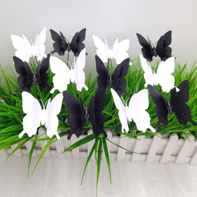 4.5+7 Black And White Double Deck Butterfly Garden Plug-In Decorative Crafts Ground Flower Inserts details Picture