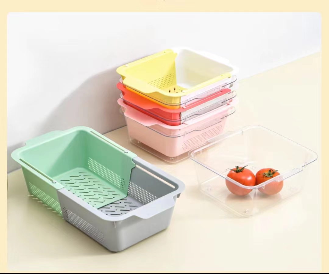 Retractable Washing Basin Drain Basket Kitchen Double-Layer Washing Basket Washing Fruit Ware Washing Basket Fruit Tray Application Scenario